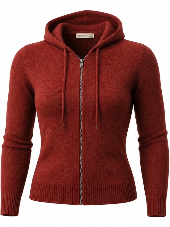 Zenana Outfitters Tops - Zenana Knit Full Zip Hoodie Sweater Burgundy Marled Soft Stretch TW-2608D4 NWT L